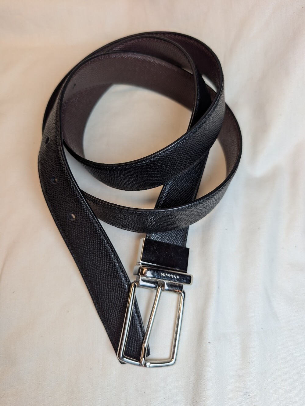 COACH Men's Reversible Crossgrain Leather Belt Black/Brown/Silver Size 42 EUC